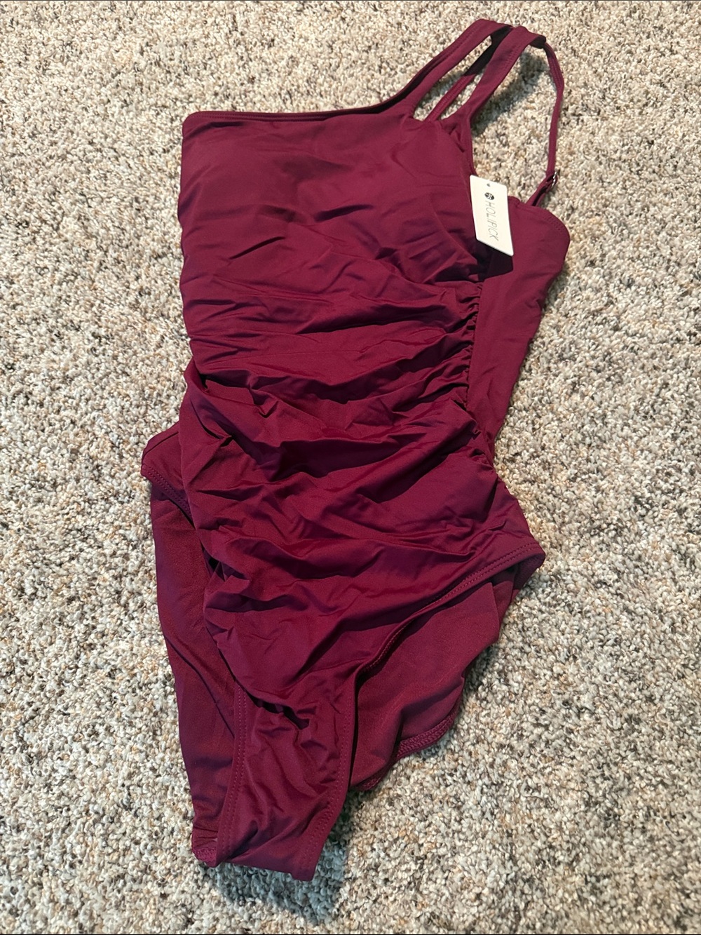 Women’s Burgundy One-Shoulder Ruched One-Piece Swimsuit